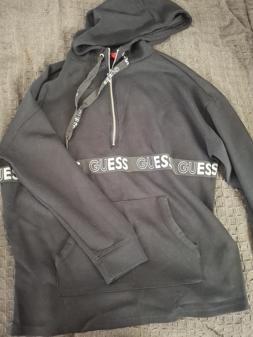 GUESS Black Logo Tape Half-Zip Hoodie